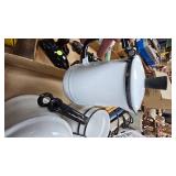 Lot of 2 Enamel Porcelain Coffee Pots and Double Boiler