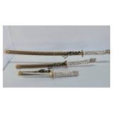 Ornate Samurai Sword Set w/Dragon Handles
