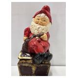Large Vintage Heavy Plaster Gnome Sitting on Treasure Chest Statue