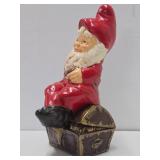 Large Vintage Heavy Plaster Gnome Sitting on Treasure Chest Statue