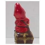 Large Vintage Heavy Plaster Gnome Sitting on Treasure Chest Statue