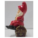 Large Vintage Heavy Plaster Gnome Sitting on Treasure Chest Statue