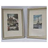 2 Framed Signed Hand Colored Etchings