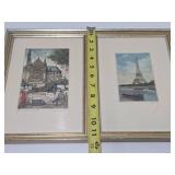 2 Framed Signed Hand Colored Etchings