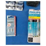 Consumer batteries and replacement halogen bulbs.