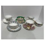 5 Vintage Cups and Saucers and bonus cup Lefton, Royal Ascot, Rosina, Salsbury, Stanley