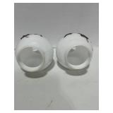 Two Vintage Hollywood Regency Style Milk Glass Hurricane Shades with Bronze Accents