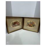 Two Vintage Floral Framed Art Prints 13" X 12"