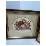 Two Vintage Floral Framed Art Prints 13" X 12"
