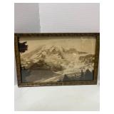 Beautiful Antique Framed Mountain Photo 7" X 11"and Framed Religious Picture 10" X 12"