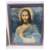 Beautiful Antique Framed Mountain Photo 7" X 11"and Framed Religious Picture 10" X 12"