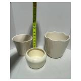 Three unmarked Vintage Pottery Flower Pots Great Condition