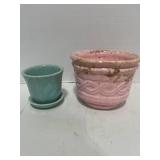 Two Vintage Planters. Turquoise McCoy and Pink McCoy