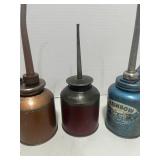 Three Vintage Oil Cans Rainbow Pump Oiler