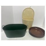 Two Tin Catch Alls and a Pottery Planter Base
