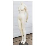 Adult Female Full-Body Headless Mannequin With Metal Base, For Displaying Clothing In Retail Environments. 