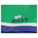 10′ x 29′ 9 oz. Black Vinyl Tarp w/ Advertisement – Reused Billboard – 9 mil Lightweight Duty - A Grade