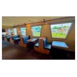 (4) Double-Back Booth seats,  (1) Single Boot seat; 5 Wall-mounted Tables