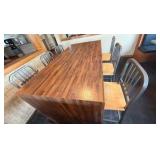 High Top Table and (6) Slat Back Bar Stools