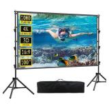 100 inch Projector Screen with Stand - HUANYINGBJB Portable 16:9 4K HD Front/Rear Carry Bag