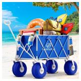 $189 Beach Wagon with 10.5" TPU All-Terrain Wheels, Heavy-Duty Folding Cart, 150L (Blue)