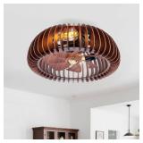 $151 20" Semicircle Flush Mount Fan Light with Remote, 6 Speeds, Quiet DC Motor, Wood