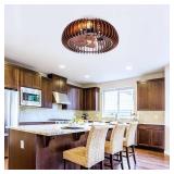$151 20" Semicircle Flush Mount Fan Light with Remote, 6 Speeds, Quiet DC Motor, Wood