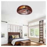 $151 20" Semicircle Flush Mount Fan Light with Remote, 6 Speeds, Quiet DC Motor, Wood