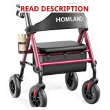 $136 HOMLAND Foldable Rollator Walker with Seat, Aluminum Frame, 8" Wheels, Height Adjustable