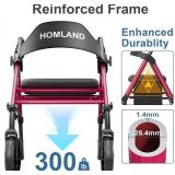 $136 HOMLAND Foldable Rollator Walker with Seat, Aluminum Frame, 8" Wheels, Height Adjustable