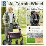 $136 HOMLAND Foldable Rollator Walker with Seat, Aluminum Frame, 8" Wheels, Height Adjustable