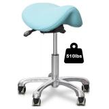 $130 Saddle Stool with Wheels, Ergonomic Rolling Chair, Hydraulic Lift, Height Adjustable (Blue)