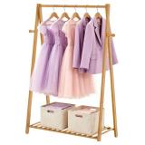Bamboo Wood Kids Clothes Hanging Rack, Free-Standing Garment Rack for Bedroom & Living Room