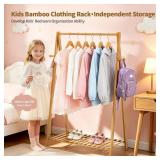 Bamboo Wood Kids Clothes Hanging Rack, Free-Standing Garment Rack for Bedroom & Living Room
