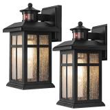 Motion Sensor Outdoor Wall Lights (2-Pack) Dusk-to-Dawn, E26, Tempered Glass, Wall-Mounted Black