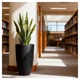 Worth Garden 2-Pack 21"H Black Tall Planters with Inside Pots, 14" Dia Plastic Pots