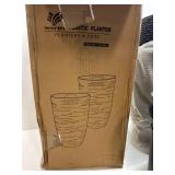 Worth Garden 2-Pack 21"H Black Tall Planters with Inside Pots, 14" Dia Plastic Pots