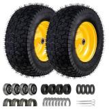 16x6.5-8 Tubeless Tire & Wheel (2 Pcs) for Riding Lawn Mower, 3" Offset Hub, Bearings
