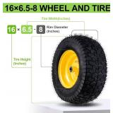 16x6.5-8 Tubeless Tire & Wheel (2 Pcs) for Riding Lawn Mower, 3" Offset Hub, Bearings