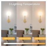 Gold Battery-Operated Wall Sconces (Set of 2), Rechargeable Wireless Lights with Frosted Glass