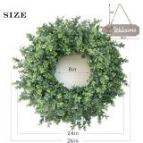 23" Large Boxwood Wreath for Front Door & Porch Window - Leaves Greenery Outdoor Decor