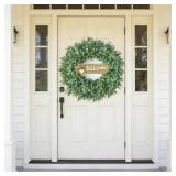 23" Large Boxwood Wreath for Front Door & Porch Window - Leaves Greenery Outdoor Decor