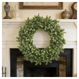 23" Large Boxwood Wreath for Front Door & Porch Window - Leaves Greenery Outdoor Decor