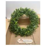 23" Large Boxwood Wreath for Front Door & Porch Window - Leaves Greenery Outdoor Decor
