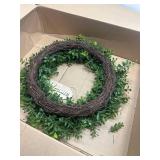23" Large Boxwood Wreath for Front Door & Porch Window - Leaves Greenery Outdoor Decor