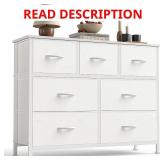 Sweetcrispy 7-Drawer Dresser with Fabric Bins, Steel Frame, Wood Top, White
