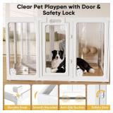$200 Clear Acrylic Dog Play Pen Indoors 30", 10 Panels, Transparent Puppy Playpen with Door, White