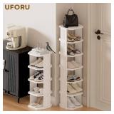 UFORU 9-Tier Vertical Shoe Rack, Plastic Stackable Shelf for Small Closets & Narrow Spaces