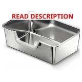Stainless Steel Litter Box with High Sides, XL Jumbo Cat Box, Entry on Long Side