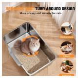 Stainless Steel Litter Box with High Sides, XL Jumbo Cat Box, Entry on Long Side